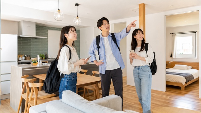 エアビーで利用する貸切宿を確認する大学生