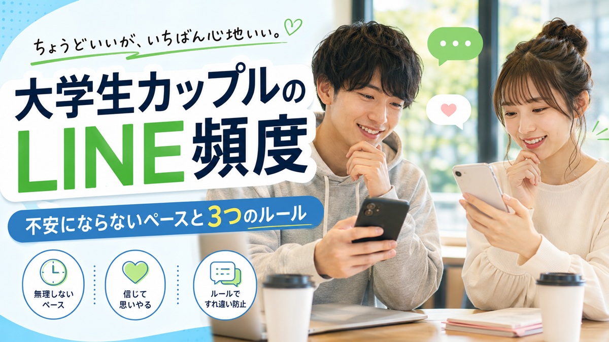 大学生カップルのLINE頻度や不安にならない連絡ペース、3つのルールを解説するサムネイル画像