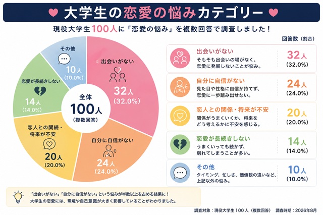 大学生100人に恋愛の悩みを調査したアンケート結果