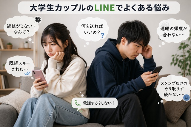 LINEの返信や連絡頻度に悩む大学生カップル