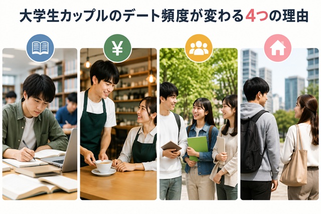 大学生カップルのデート頻度が変わる4つの理由を表したイメージ